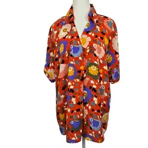 CAbi Visionary Replay Floral Short Sleeve Blouse Women’s Large